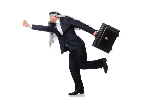 Arab man with luggage on white — Stock Photo, Image