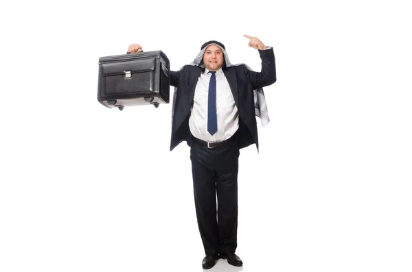 Homme arabe avec des bagages sur blanc — Photo