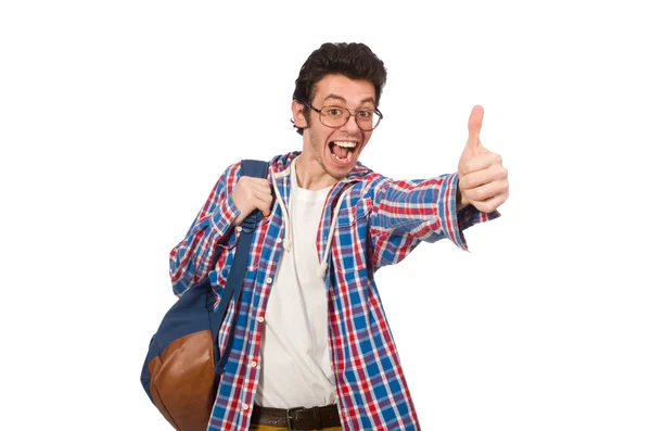 Étudiant avec sac à dos isolé sur blanc — Photo