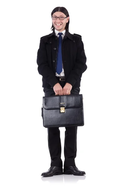 Young businessman holding briefcase isolated on white — Stock Photo, Image