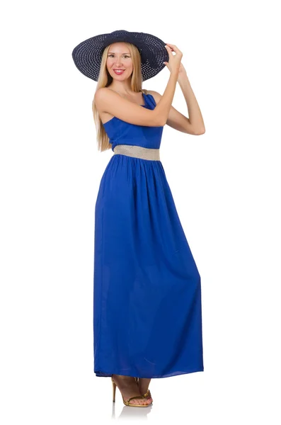 Hosszú kék ruhát gyönyörű nő — Stock Fotó