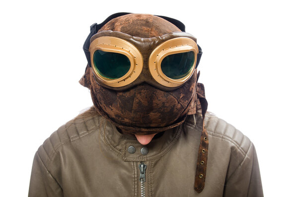 Забавная женщина пилот изолирован на белом
