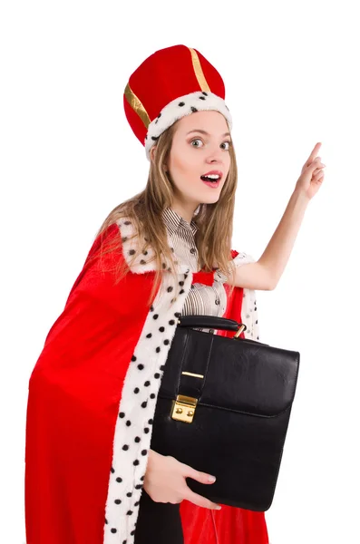 Businesslady wearing crown isolated on white — Stock Photo, Image