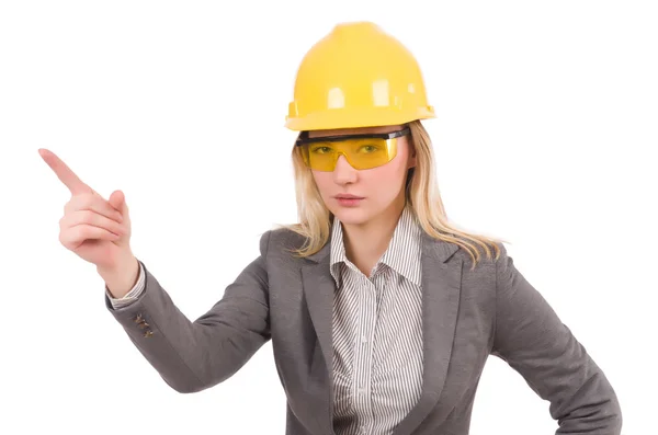 Female engineer in helmet isolated on white — Stock Photo, Image