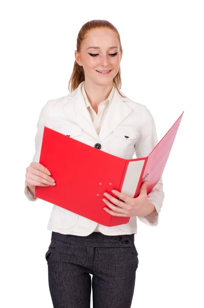 Red hair girl holding paper — Stock Photo, Image