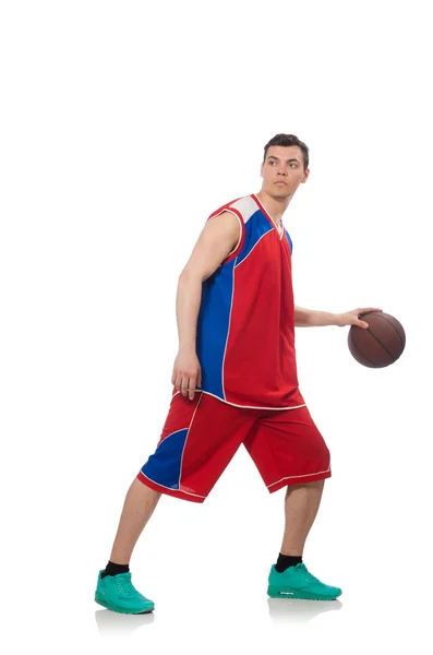 Jovem jogador de basquete isolado no branco — Fotografia de Stock