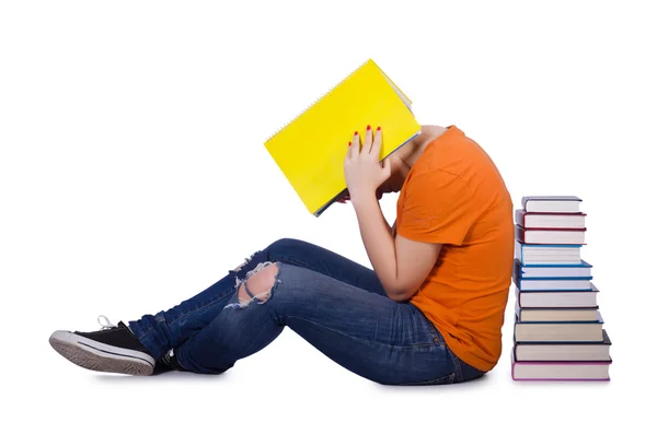 Student met boeken geïsoleerd op wit — Stockfoto