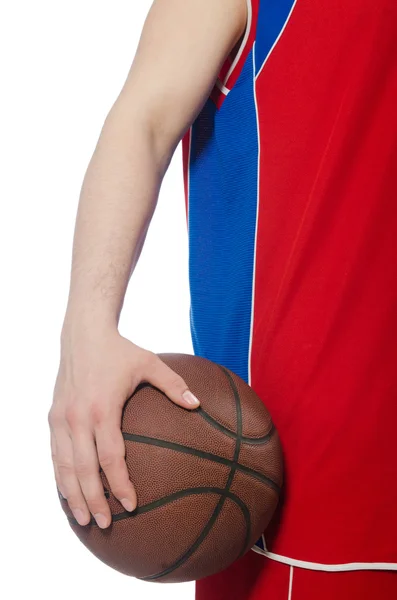 Jovem jogador de basquete isolado no branco — Fotografia de Stock