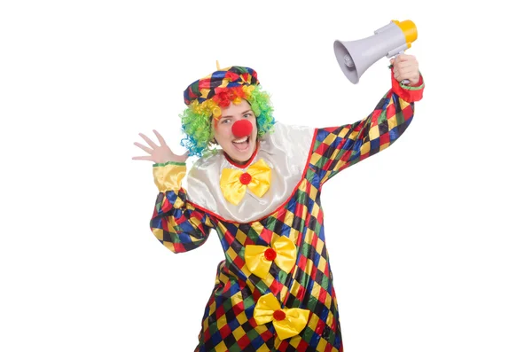 Clown med högtalare isolerad på vit — Stockfoto