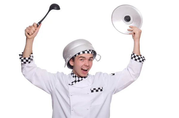 Ung chef anläggning pan — Stockfoto
