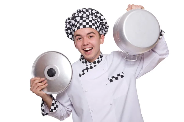 Young chef holding pan — Stock Photo, Image