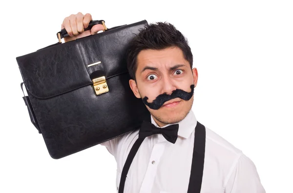 Young man with briefcase isolated on white — Stock Photo, Image