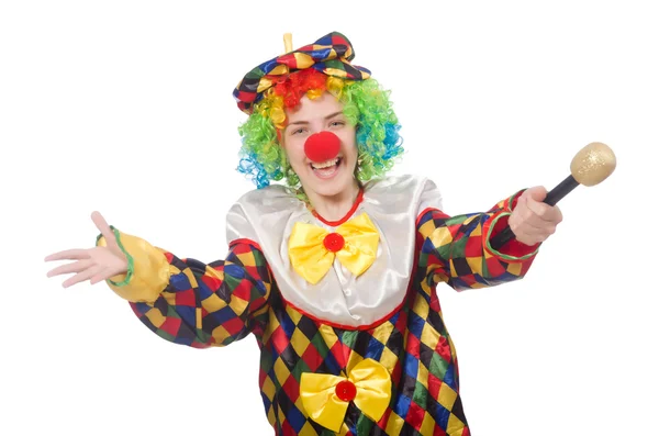 Clown con microfono isolato su sfondo bianco — Foto Stock
