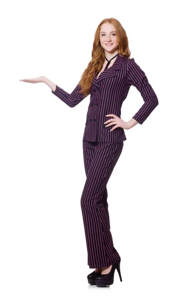 Young lady in striped retro suit isolated on white — Stock Photo, Image