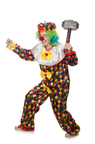 Clown con martello isolato su bianco — Foto Stock