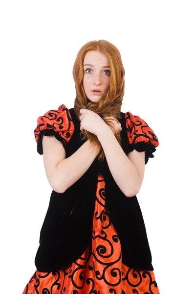 Red hair girl in orange dress — Stock Photo, Image