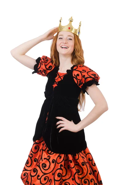 Rood haar prinses in oranje jurk geïsoleerd op wit — Stockfoto