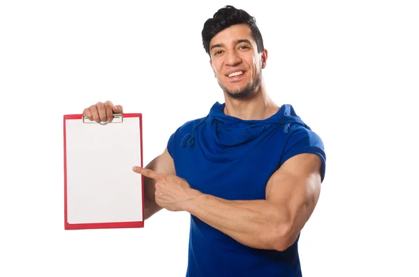 Hombre haciendo ejercicio aislado sobre blanco — Foto de Stock