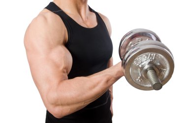 Dambılı adam beyaza izole edilmiş.