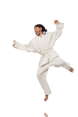 Karate dövüşçüsü beyaz üzerine izole