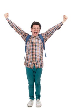 Sırt çantalı öğrenci beyaz üzerine izole