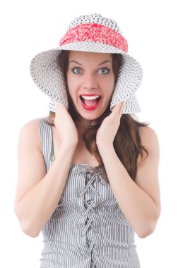 Gri çizgili elbiseli kadın