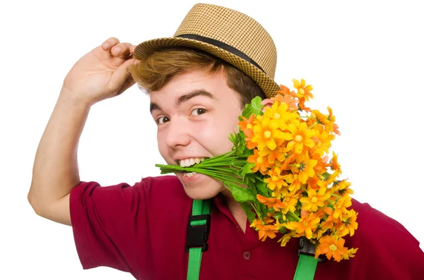 Jardinero joven con flores —  Fotos de Stock