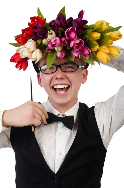 Улыбающийся джентльмен с цветами — стоковое фото
