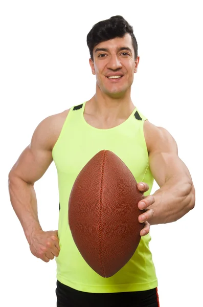 Hombre jugando fútbol americano aislado en blanco — Foto de Stock