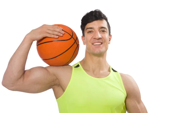 Jovem jogador de basquete isolado no branco — Fotografia de Stock