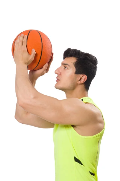 Jovem jogador de basquete isolado no branco — Fotografia de Stock