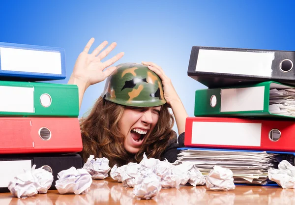 Office fight concept with female worker — Stock Photo, Image