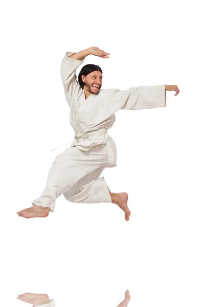 Karate dövüşçüsü beyaz üzerine izole — Stok fotoğraf
