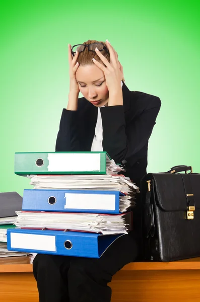 Woman with lots of work — Stock Photo, Image