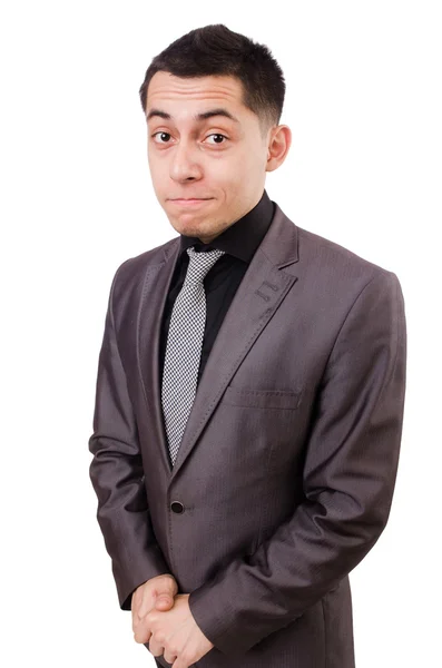 Young man in gray suit isolated on white — Stock Photo, Image