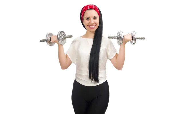 Mujer joven haciendo ejercicio con pesas — Foto de Stock