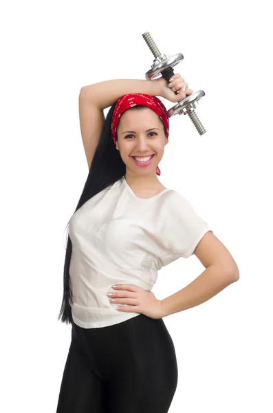 Mujer joven haciendo ejercicio con pesas — Foto de Stock