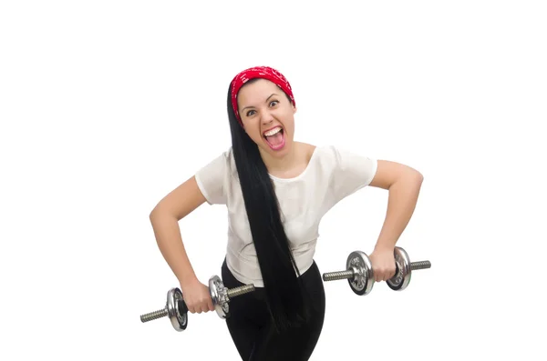 Mujer joven haciendo ejercicio con pesas — Foto de Stock