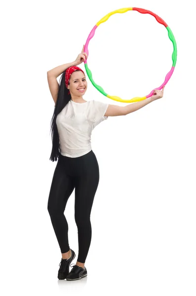 Une fille en costume de sport avec hula hoop — Photo