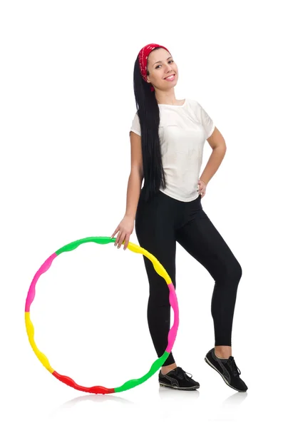 Une fille en costume de sport avec hula hoop — Photo