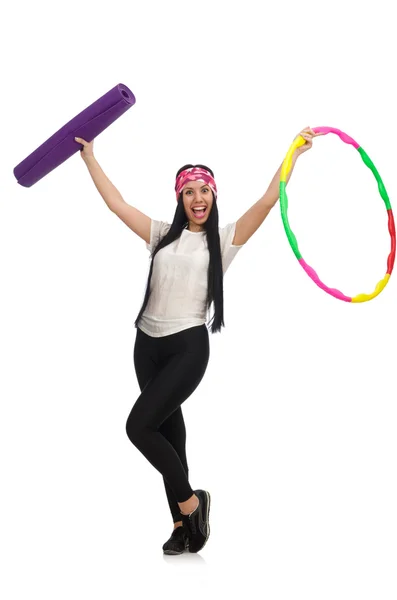 Una ragazza in tuta sportiva con hula hoop — Foto Stock