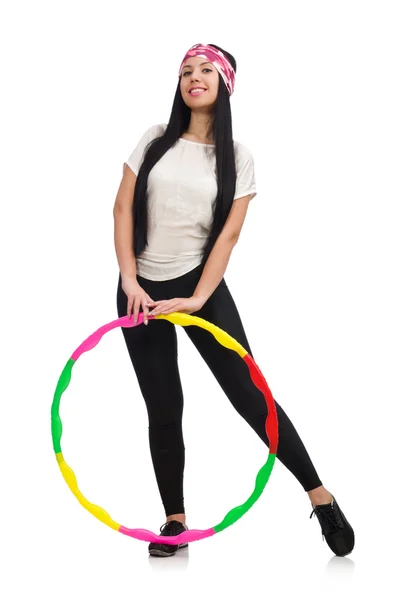 Una chica en traje deportivo con hula hoop — Foto de Stock