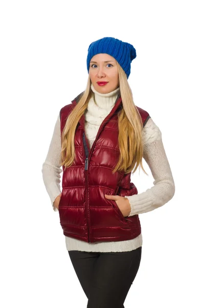 Capelli biondi ragazza in bordo gilet isolato su bianco — Foto Stock