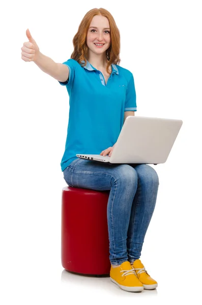 Student met laptop geïsoleerd — Stockfoto
