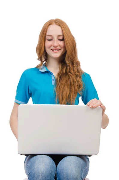 Student met laptop geïsoleerd — Stockfoto