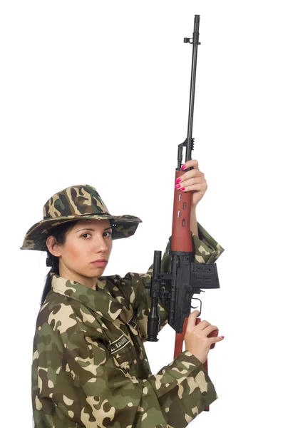 Keskin nişancı tüfeği olan kadın — Stok fotoğraf