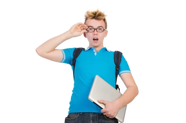 Estudante com laptop isolado — Fotografia de Stock