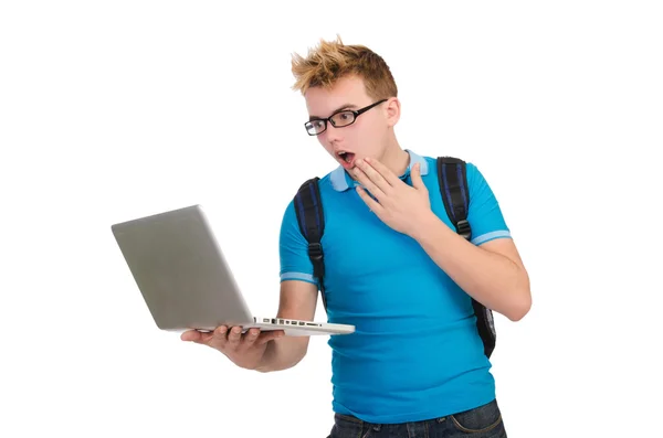 Student met laptop geïsoleerd — Stockfoto