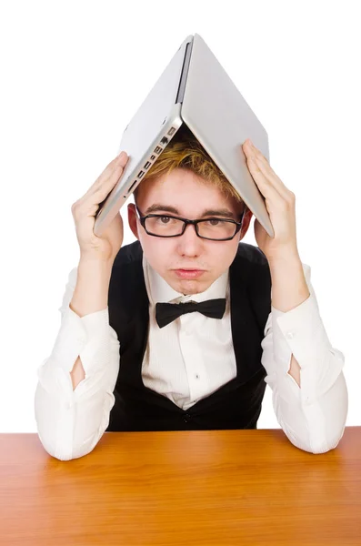 Estudiante inteligente sentado con portátil — Foto de Stock