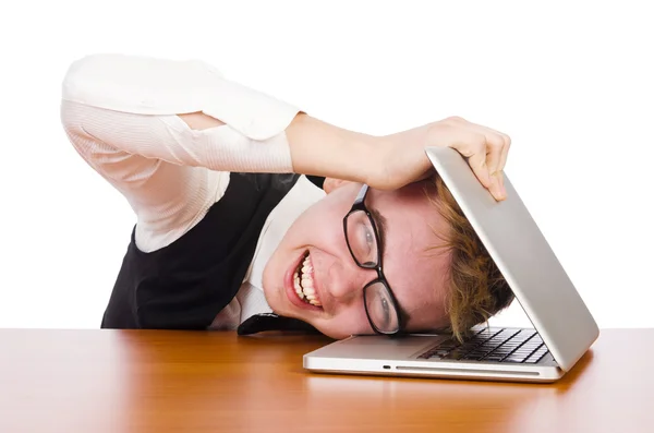 Estudante inteligente sentado com laptop — Fotografia de Stock